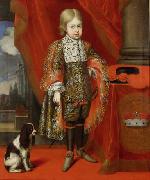 unknow artist, Kaiser Joseph I. (1678-1711) im Alter von sechs Jahren mit einem Hund, in ganzer Figur